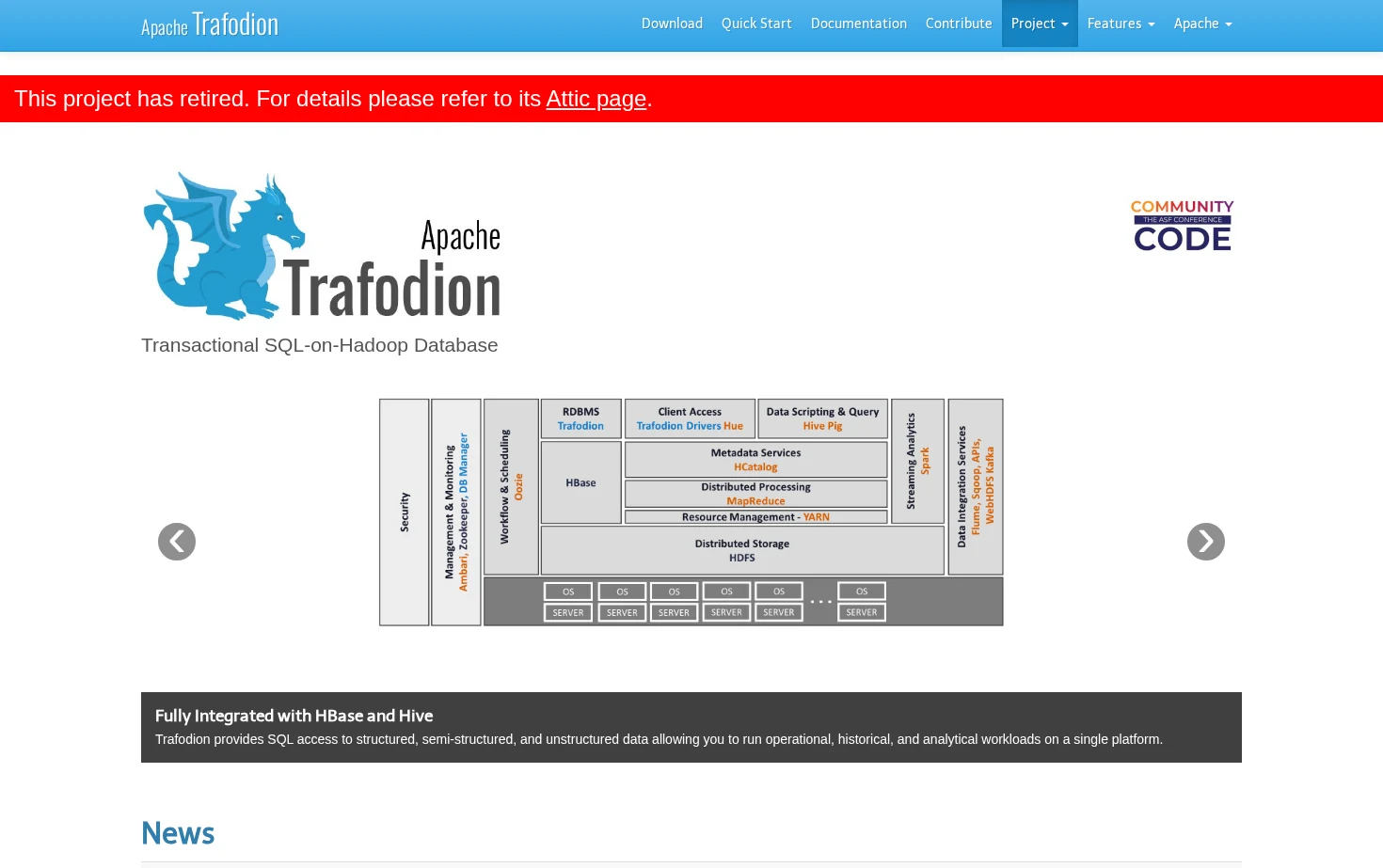 Apache Trafodion 页面快照